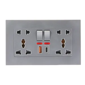 High Quality Multifunctional Standard Dual Switch Dual Socket 250v 13a Wall Mounted Usb Switch Socket