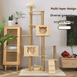 Rumah Pohon Kucing Kayu Modern Bertingkat Besar, Penjualan Langsung Pabrik, Dilengkapi Tiang Garuk Sisal untuk Banyak Kucing - Product Image 6