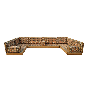 Arabic Majlis Gold Fabric U-Shape Corner Sectional Sofa Set Upholstered <strong>Floor</strong> <strong>Seating</strong> for Apartment and School Use - Product Image 6