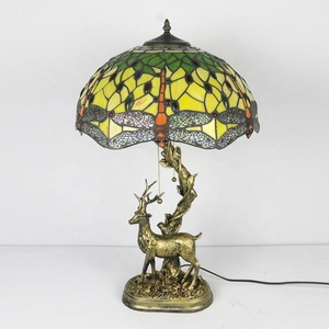 LongHuiJing Handcrafted Modern 16-Inch for Yellow Dragonfly Adjustable Accent Lamp Dome Stained Glass Shade LED AC Bedroom - Product Image 2