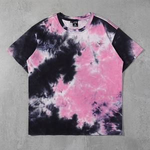 T-shirts Streetwear amples et épais à col rond, vintage, à manches courtes, personnalisés, tie-dye, effet délavé, coupe oversize, noir et rose, vente en gros - Product Image 3