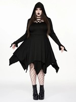 Robe noire gothique pour femme avec découpes, laçage frontal, manches cloche et ourlet asymétrique, vente en gros, personnalisable