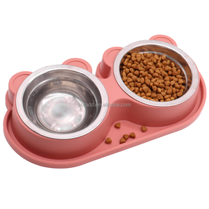 Ensemble de bols pour chien en acier inoxydable de forme arrondie avec imprimé animal imperméable, design mignon, protège la colonne cervicale, utilisation en extérieur et en intérieur - Product Image 1