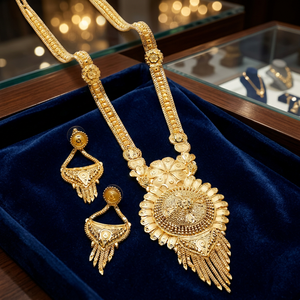 ขายส่งเครื่องประดับแฟชั่นทองชุบ 14K 18K 24K ลายดอกไม้สไตล์อินเดีย สร้อยคอแบบโซ่สำหรับผู้หญิง งานแต่งงาน เครื่องประดับทองเหลืองชุบทอง - Product Image 6