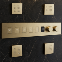 Système de douche thermostatique intelligent moderne OEM, mitigeur mural en laiton carré avec cartouche céramique, finition or brossé, pour hôtels et villas, avec fonctions pluie, pause et jet doux