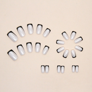 24 <span class=keywords><strong>Uñas</strong></span> Postizas Francesas Negras, Cortas y Cuadradas, Acrílicas, Pre-diseñadas, 12 Tamaños, <span class=keywords><strong>Uñas</strong></span> Naturales Presionadas, <span class=keywords><strong>Uñas</strong></span> Postizas - Product Image 5