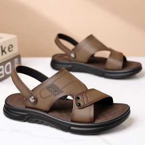 Sandales pour hommes en cuir véritable à brides croisées, à bout ouvert, respirantes, décontractées, pour l'été - Product Image 2