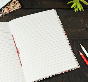 Traditional Red Sanganeri Fabric Cover Handmade Paper Notebook Sustainable Artisan Journal (<b>9</b> x 7 in) - Product Image 2