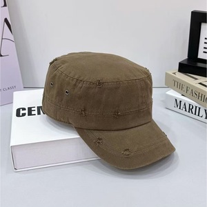 Gorra Plana de Algodón con Diseño Desgarrado, Unisex, para Primavera y Otoño, Transpirable, para Adultos, Beige Marrón - Product Image 1