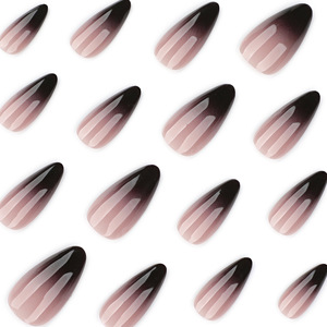 <span class=keywords><strong>Uñas</strong></span> Acrílicas Postizas Hechas a Mano, <span class=keywords><strong>Modernas</strong></span> y Minimalistas, Medianas, con Transición Limpia <span class=keywords><strong>de</strong></span> Color Nude a Negro Intenso - Product Image 3
