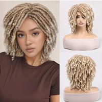 Wig rambut keriting dreadlock yang dapat disesuaikan, rajutan penuh, sintetis alami, potongan bob pendek bergaya Afrika, bernapas