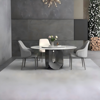 Set Meja Makan Konvertibel Modern Baru 8 Kursi dengan Permukaan Marmer Mewah & Kaki Stainless Steel untuk Dapur Ruang Makan Hotel