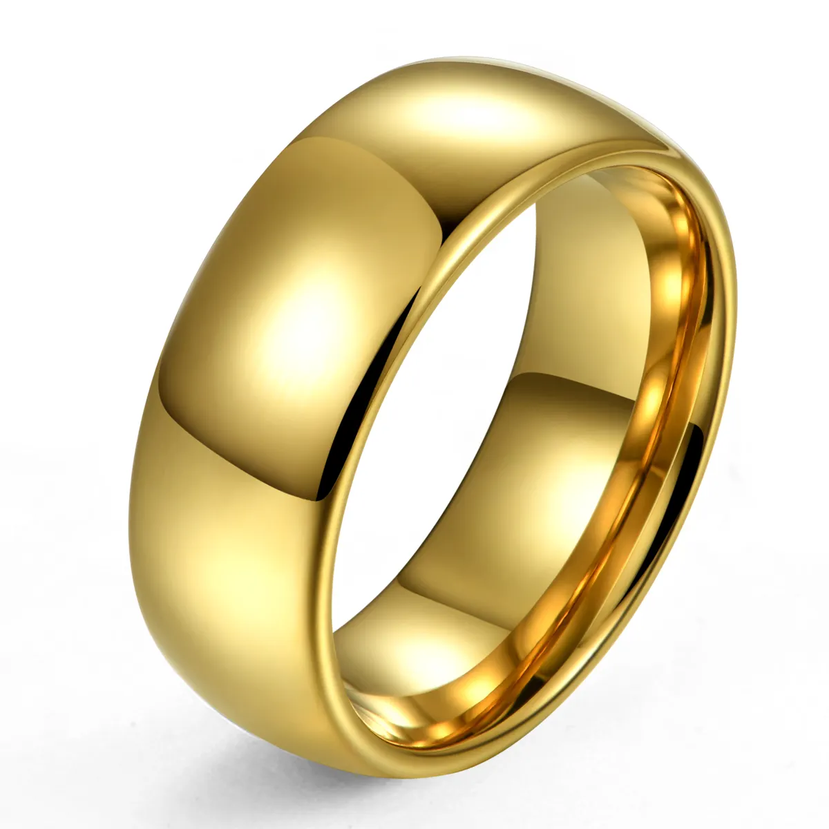Venta al por mayor listo para enviar 8mm de acero de tungsteno anillos de boda conjunto 18K chapado en oro para hombres mujeres boda Compromiso ajuste cómodo