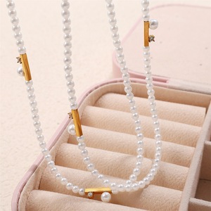 สร้อยคอไข่มุกเทียม ดีไซน์เรขาคณิต ชุบทอง 18k ประดับเพชรซิร์คอน สำหรับใส่ทุกวัน - Product Image 1