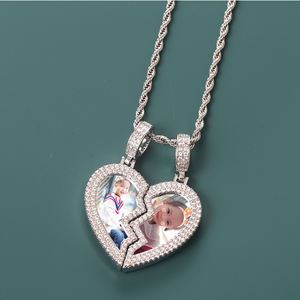 Collier avec pendentif personnalisé en forme de cœur brillant, bijoux, pendentif en forme de cœur <span class=keywords><strong>brisé</strong></span>, <span class=keywords><strong>photo</strong></span> de couple, pendentif glacé, collier de couple amoureux - Product Image 2