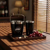 Seau à glace double paroi en acier inoxydable noir et blanc, seau à vin rouge pour bar KTV