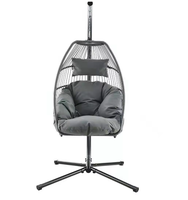 Fauteuil suspendu œuf pliable de luxe moderne toutes saisons avec support en acier, ensemble en rotin tressé pour extérieur, jardin et salon