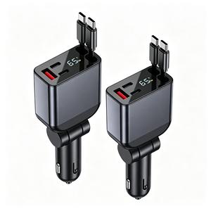 ที่ชาร์จในรถยนต์อเนกประสงค์ 65W พร้อมพอร์ต Type-C 2 พอร์ต รองรับการชาร์จเร็ว PD สายชาร์จแบบยืดหดได้ วัสดุ ABS ป้องกันกระแสเกิน - Product Image 1