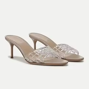 Sandali con <span class=keywords><strong>tacco</strong></span> <span class=keywords><strong>basso</strong></span> in gelatina nera di alta qualità a punta aperta in Mesh intrecciato con gelatina vuota da donna trasparente alla moda tacchi alti - Product Image 3