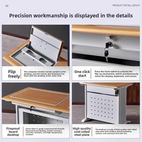 Bureau d'ordinateur commercial double en acier pour salle de classe et usage scolaire, design rabattable avec moniteur dissimulé, moderne et simple