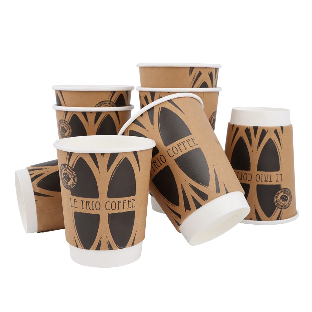 8//12/16 oz Customized Logo Eco-friendly disposable kraft PE Coating double wall Paper coffee cupsPopular