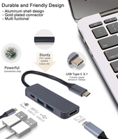 Adaptateur Hub Type C en Aluminium 4 en 1, USB C vers Hub HDTV 4K, Adaptateur USB 3.1, Powerology 4 en 1 Hub USB-C avec USB Aux