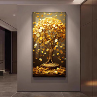 Vente en gros de peinture moderne en porcelaine cristal arbre doré 3D art mural à LED peinture murale sujet animal pour la décoration intérieure