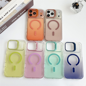Funda Magnética Transparente para Teléfono Móvil con Soporte para Cámara, para iPhone 17 16 15 14 Pro Max, con Base Metálica, Lente con Degradado de Neón, Cubierta Trasera - Product Image 2