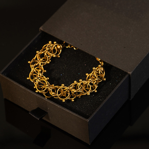 <b>Adjustable</b> Lantern Chain <b>Bracelet</b> for Women 18K Gold PVD Plated Stainless Steel Bold Woven Hollow Geometric Round Ball Link - Product Image 1