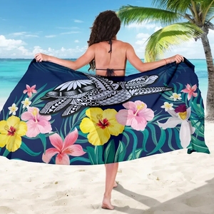 Hawaii colorido hibisco tortuga Polinesia mujeres Sarong <span class=keywords><strong>Beach</strong></span> Cover up Sarong traje de baño Pareo Wrap gasa bufanda para traje de baño - Product Image 2