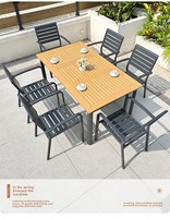Ensemble de meubles de jardin pour repas en plein air, table et chaises, cadre en aluminium imperméable, plateau en bois plastique, empilable, pliable, minimaliste