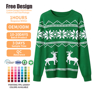 Pull jacquard vert col rond OEM ODM pour homme et femme, motif renne et flocon de neige, idéal pour les fêtes d'hiver - Product Image 2