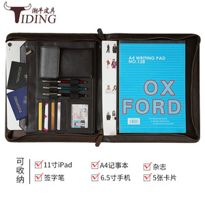 กระเป๋าเอกสารหนังวัวแท้ Tiding Business ขนาด A4 พร้อมช่องใส่แท็บเล็ต กระเป๋าจัดระเบียบสำนักงานแบบคลาสสิก สีน้ำตาลเข้ม - Product Image 3
