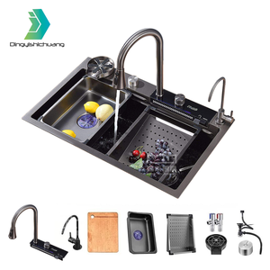 Fregadero de Cocina Inteligente Multifuncional Negro Moderno Tipo <span class=keywords><strong>Cascada</strong></span> de Acero Inoxidable para Colgar en la Pared, Lavabo de Baño - Product Image 1