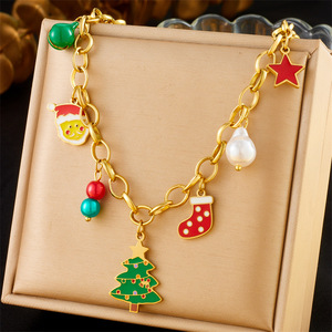 Christmas Tree Necklace Earrings <b>Bracelet</b> <b>Set</b> Stainless Steel Women's Jewelry Gift Fashion Cartoon Style Accessories - Product Image 3