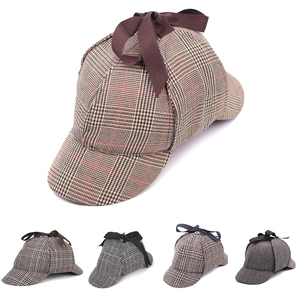 Dairui Herringbone Tweed lana Newsboy gorra deportiva Deerstalker sombrero orejeras bordado-impreso para disfraz de detective béisbol - Product Image 1