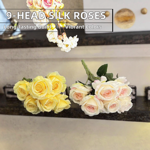 Haute qualité 9 têtes poussiéreux rouille bleu <span class=keywords><strong>soie</strong></span> Rose fleurs artificielles Bouquet <span class=keywords><strong>roman</strong></span> Design pour mariage ou remise des diplômes maison ZR1170 - Product Image 2