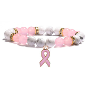 Nueva llegada joyería de concientización sobre el cáncer de <span class=keywords><strong>mama</strong></span> blanco rosa ópalo pulsera con cuentas cáncer de <span class=keywords><strong>mama</strong></span> Rosa cinta encanto mujeres pulseras - Product Image 6