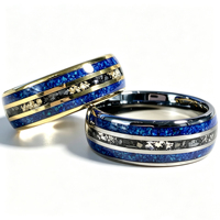 Bague en tungstène plaqué or 18 carats avec incrustation d'opale météorite 8 mm, bijoux de mode en gros, bagues pour hommes, alliances unisexes