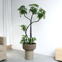 Pot Bunga Lantai Semen Magnesium Bergaris Kaliber Besar Buatan Tangan Gaya Nordik Wabi-Sabi YX152 untuk Monstera Deliciosa