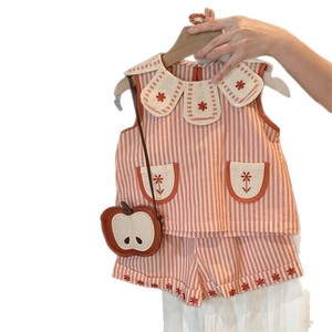Tongxingyuan Girls Striped Cotton Two Piece Set With Pockets And Apple <b>Bag</b> Summer Outfit For <b>Toddlers</b> - Product Image 5