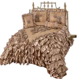 थोक यूरोपीय शैली 4 पीसी लक्जरी बेडडिंग सेट शैंपेन गोल्ड 3 डी गुलाब के रफ़ल सजावट आरामदायक - Product Image 1