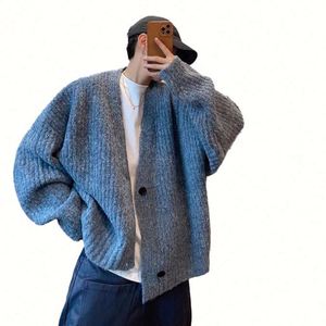 Pull-over décontracté à boutons pour hommes, col en V, manches longues, pull standard en laine, couleur unie, automne - Product Image 1