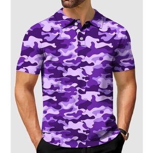 เสื้อโปโลผู้ชายสีม่วงลายพราง แขนสั้น ระบายอากาศได้ดี ผลิตจากผ้าโพลีเอสเตอร์ถัก ทรงปกติ เหมาะสำหรับใส่เล่นกอล์ฟหรือใส่ลำลอง - Product Image 1