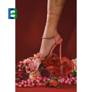 Barchon XSD4349 White Orange Pearl Pointed Toe Women Sandals <strong>Lace</strong> <strong>up</strong> <strong>Heels</strong> for Ladies Shoes Sexy High <strong>Heels</strong> Sandals - Product Image 1