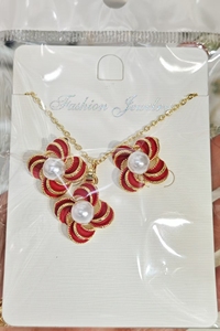 Conjuntos nupcial de joyería fina de flor giratoria INS, collar de perlas chapado en oro, pendientes, joyería roja negra para mujer - Product Image 4