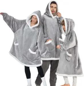 Vente en gros Nature 100% polyester doux à carreaux pour adultes portable Sherpa polaire sweat à capuche surdimensionné couverture à capuche