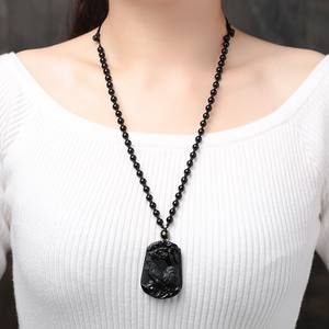 Collana con Ciondolo Personalizzata in <span class=keywords><strong>Ossidiana</strong></span> <span class=keywords><strong>Nera</strong></span> Naturale con Drago Orientale Inciso, Amuleto Portafortuna dei 12 Segni Zodiacali Cinesi per Uomini e Donne - Product Image 5