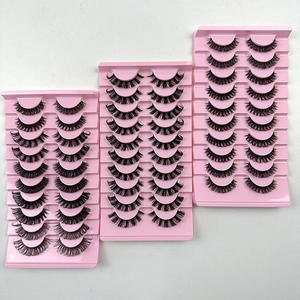 Vente en Gros 10 Paires Faux Cils Courbés DD Style Russe Faux Cils Marque Privée Noirs Naturels Bande Coton Épais Pleine Frange - Product Image 1