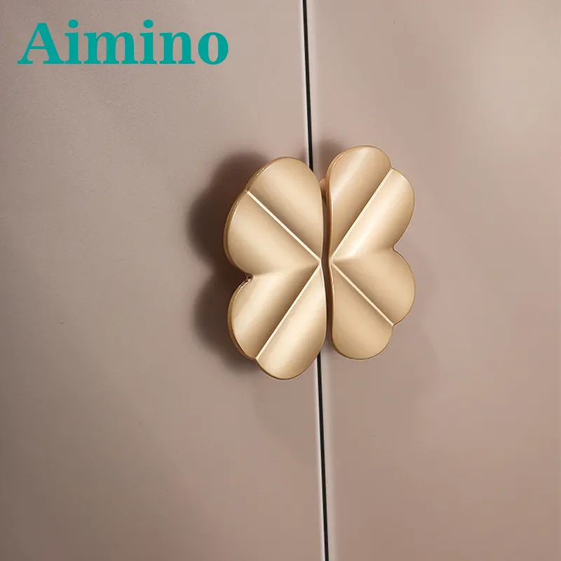 AIMINO-manijas y perillas de latón para muebles, pomos de hoja de latón de lujo en un par, accesorios para armarios, RTS